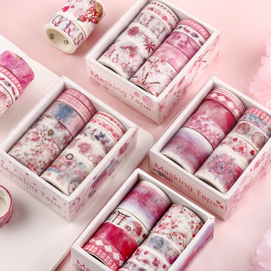 

10Pcs Sakura Washi Tapes Scrapbooking Journal Supplies Washitape Basic Stationery Flowers Masking Tape Decorative Adhesive Tape