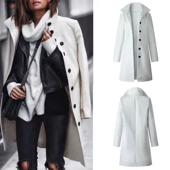 

Women Woolen Coat Jackets Solid Lapel Long Sleeve Button Coat Casual Tops FS99