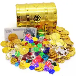 Коробка для охоты на сокровища, коробка для сундука с покрытием, Ретро пластик, большой сундук с сокровищами, золотые монеты, драгоценные