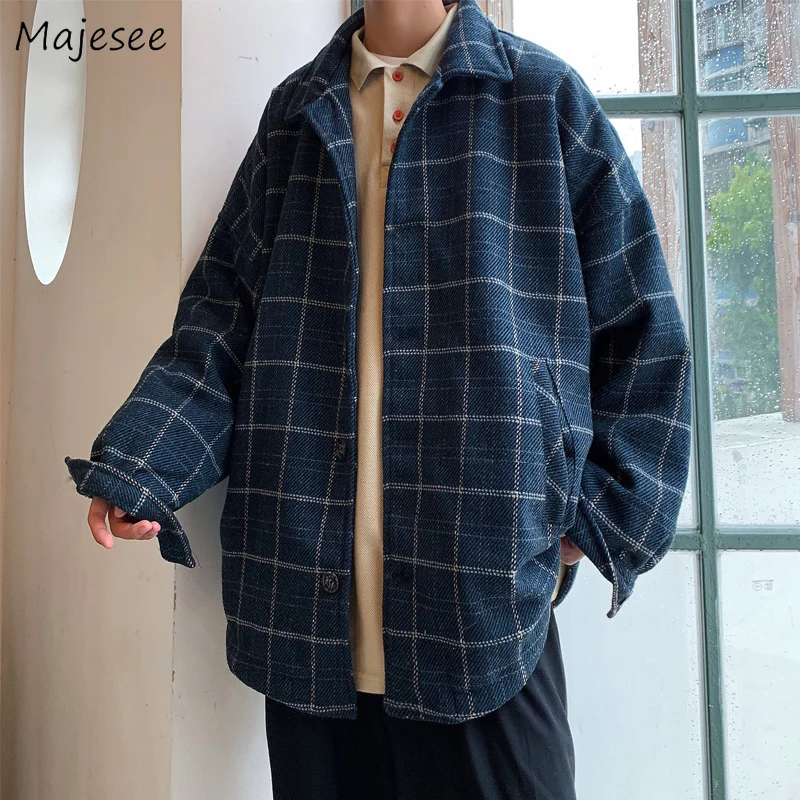 Wool Coat Men Plaid Novelty Chic Turn-down Collar Korean Fashion All Match Mens Coats Winter Clothes Warm Ulzzang Blends Pocket Wool Coat Men Plaid Novelty Chic Turn-down Collar Korean Fashion All Match Mens Coats Winter Clothes Warm Ulzzang Blends Pocket
