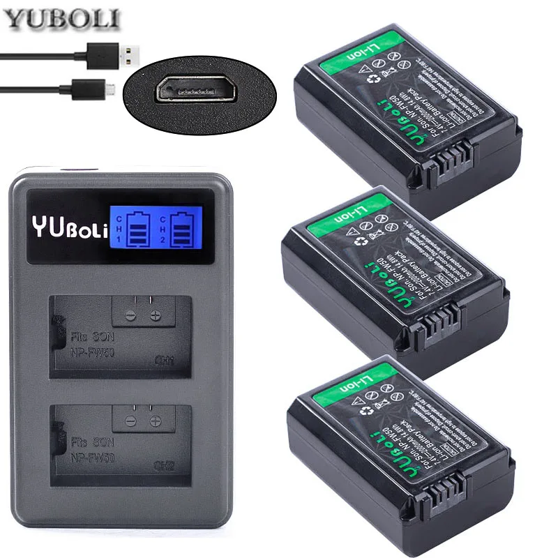 charger and 3battery 2x NPFW50 NP-FW50 NP FW50 Батарея+ ЖК-дисплей Зарядное устройство для sony NEX-7 NEX-5N NEX-F3 NEX-3D NEX-3DW NEX-3K NEX-5C NEX-5DB Альфа 7R II - Цвет: charger and 3battery