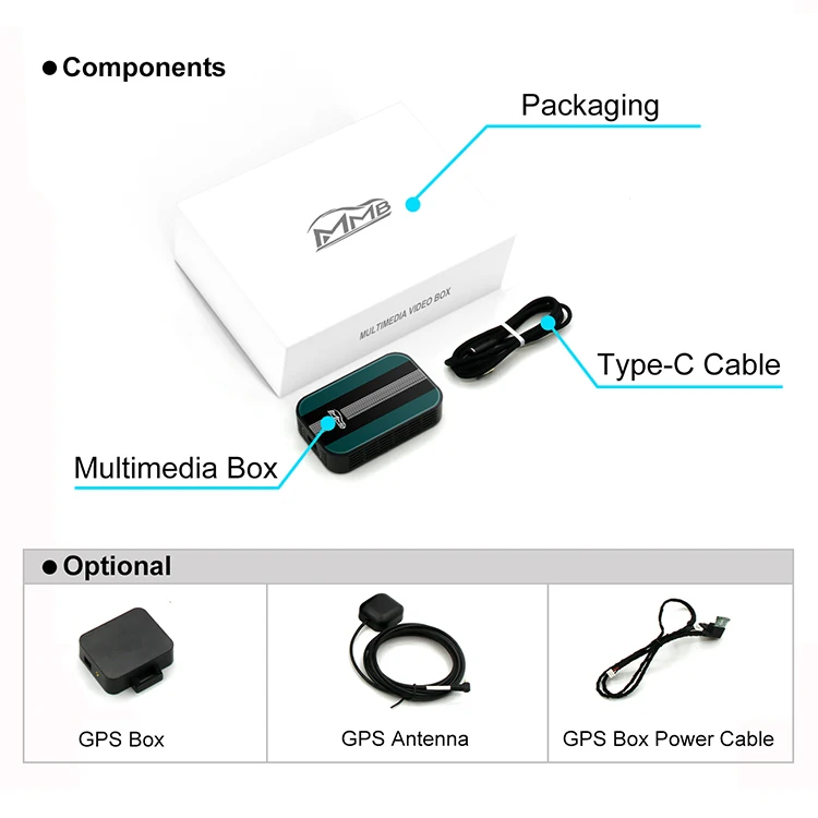 Mmb multimídia carplay ai caixa 4 + 32g sem fio espelhamento vídeo player iphone android telefone navegação rádio tv