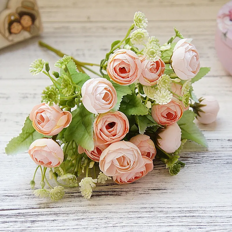 1 букет свежих искусственных роз шелковые Чайные розы DIY букет поддельные цветы для свадебной вечеринки украшение дома - Цвет: A-Champagne
