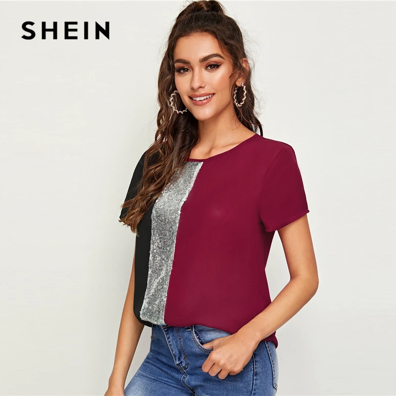 SHEIN Женские топы и блузки с контрастными вставками отрезными вырезами пришитыми