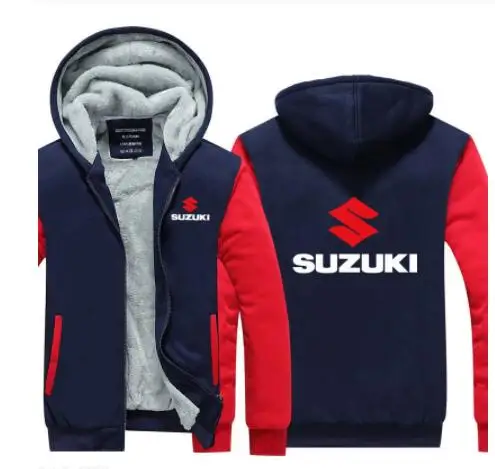 Красный Зимний флисовый теплый мужской свитер Suzuki, зимний утепленный джемпер, пальто с длинным рукавом, толстовки - Цвет: Красный