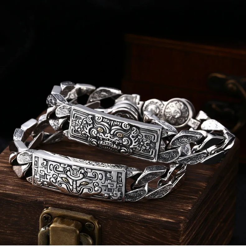 100% 925 Silver Lucky Beast Bracelet 925 Sterling Fengshui Wealth Pixiu Man Bracelet Piyao Bracelet Good Luck Bracelet