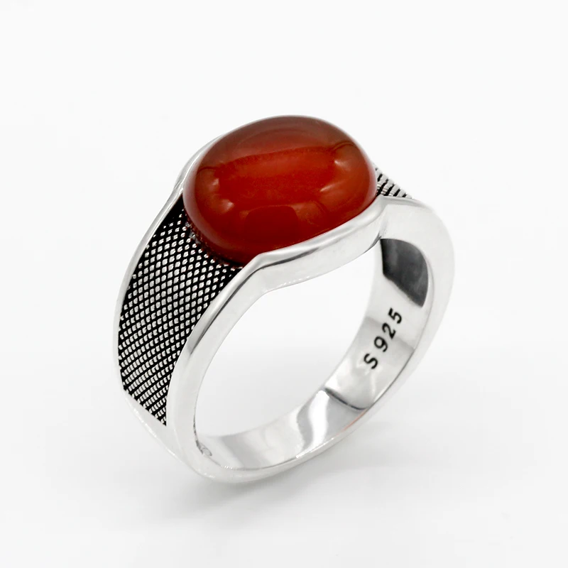 Натуральный камень оникс кольцо для мужчин твердое 925 пробы серебро Тайское Серебро Красное полудрагоценное мужское кольцо с камнем турецкие ювелирные изделия