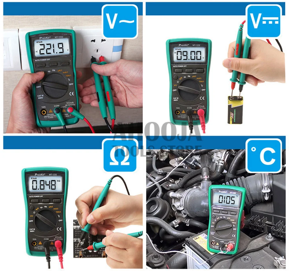 Pro 'sKit MT-1232-C Многофункциональный 3 3/4 Автоматический цифровой мультиметр DC AC Напряжение Ток Сопротивление Частота Тестер