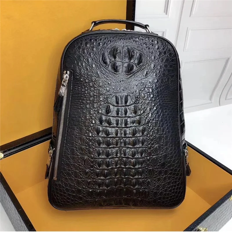 Authentic Real Crocodile Scales Skin Men's Casual Black Backpack Genuine  Exotic Alligator Leather Male To-handle Bag Back Pack