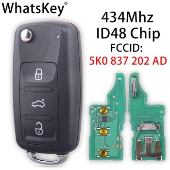 

WhatsKey 3 Button Remote 434Mhz ID48 Chip Car Key For Volkswagen VW Caddy Beetle Jetta Eos Golf Polo Hella 5K0837202AD