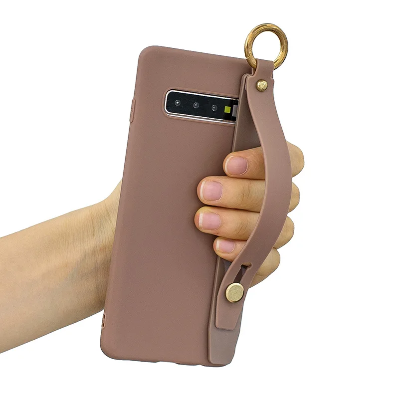 

WristBand Case For Samsung Galaxy S10e S8 S9 S10 Plus Note 10 Pro 9 8 Solid Color Soft Silicone Cover Finger Ring Bracket Coque