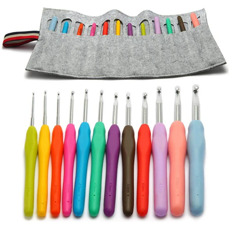 

12pcs Mixed Metal Hook Crochet Template Kit TPR Aluminum Knitting Needles For Loom Tool Band DIY Crafts