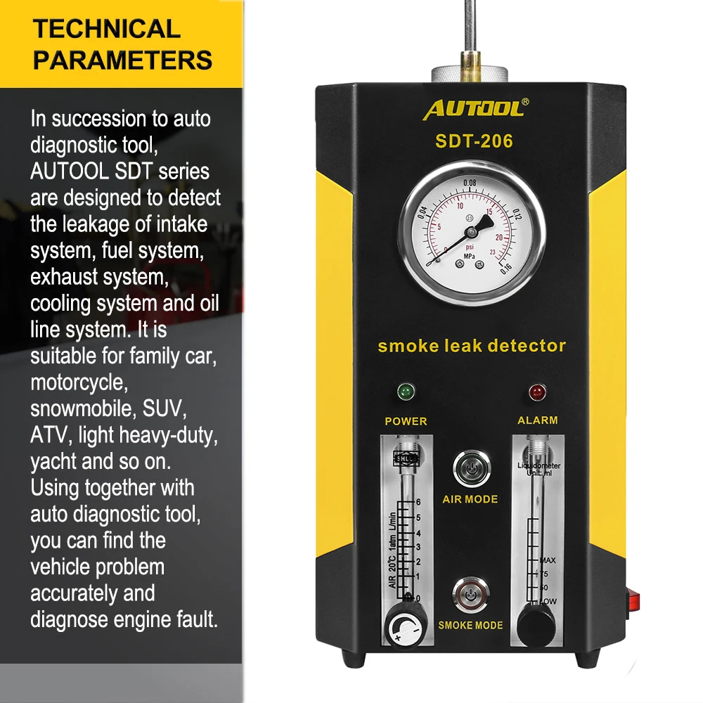 AUTOOL SDT206 автоматический детектор дыма детектор утечки дыма трубных систем автомобильный тестер дыма инструмент для осмотра автомобиля