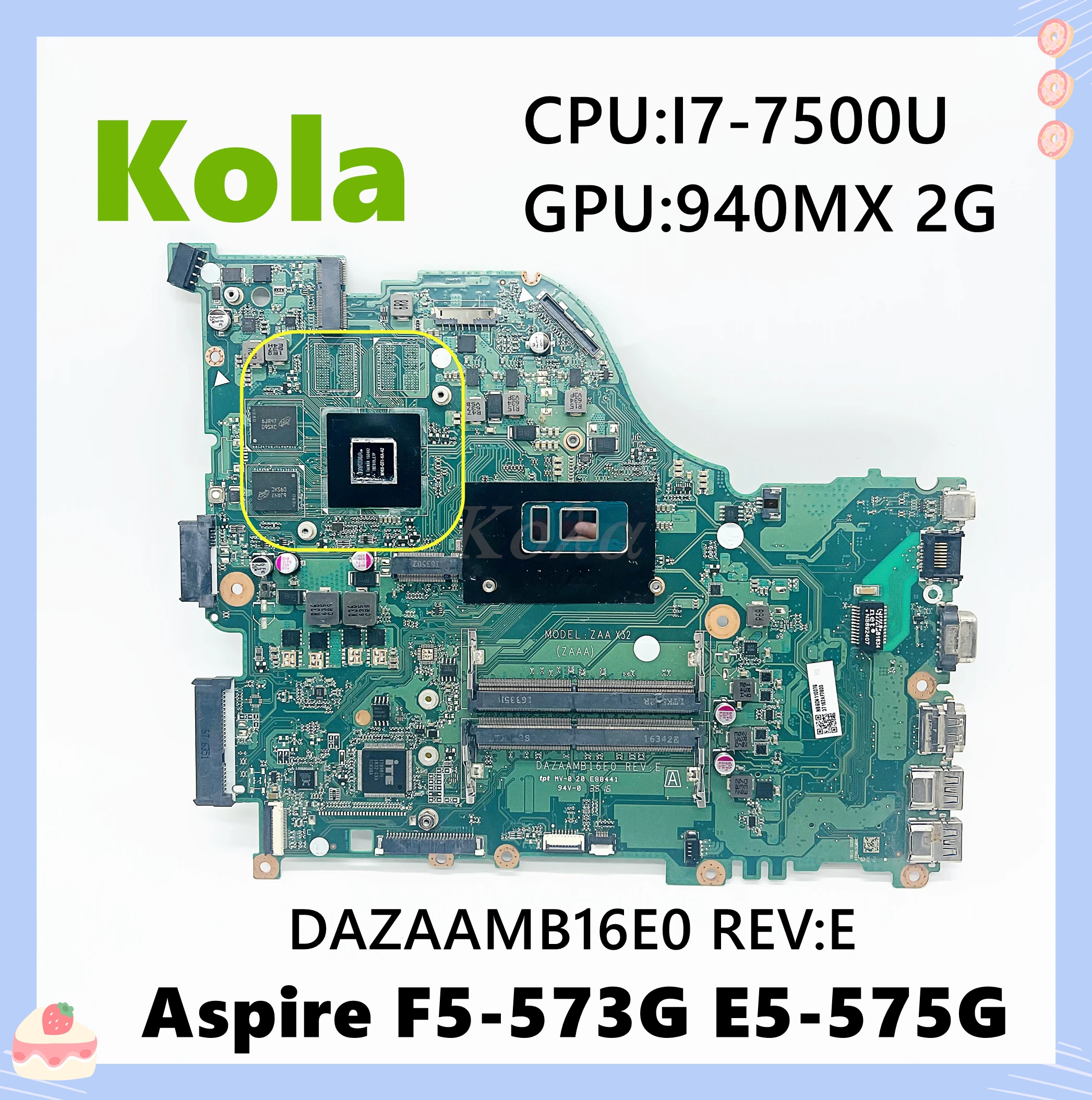 Материнская плата DAZAAMB16E0 NBGFJ11003 для Acer aspire F5-573G E5-575 E5-575G материнская ноутбука с SR2ZV