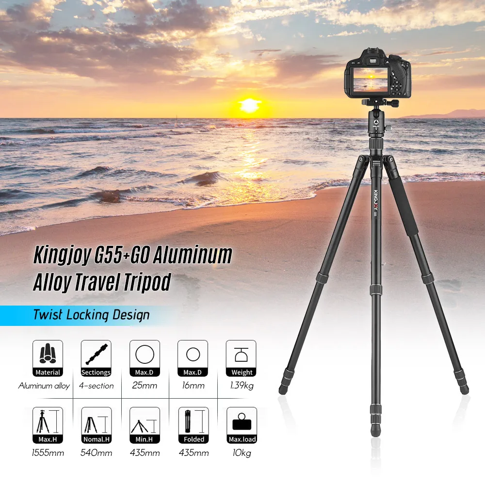 Kingjoy G55+ G0 Алюминий сплав 4-секционный Портативный штатив для путешествий Отсоединяемый монопод w/панорамной шариковой головкой для Canon sony Nikon