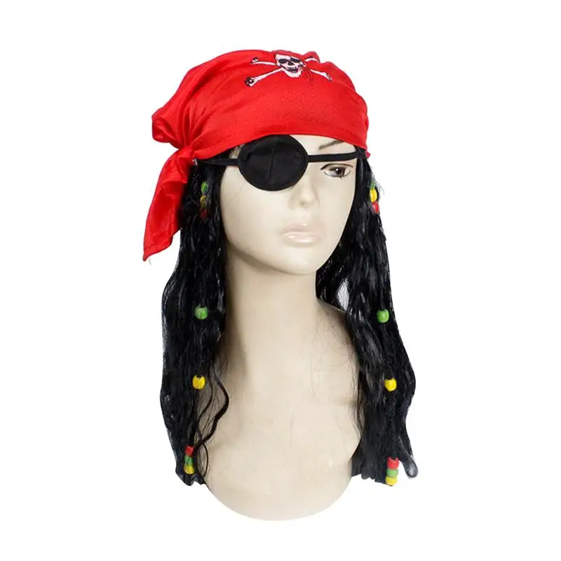 

Pirate Costume Set Halloween Cosplay Accessary Pirate Hood Wig Set Eye Patches Decoration Props Character Masquerade Performance