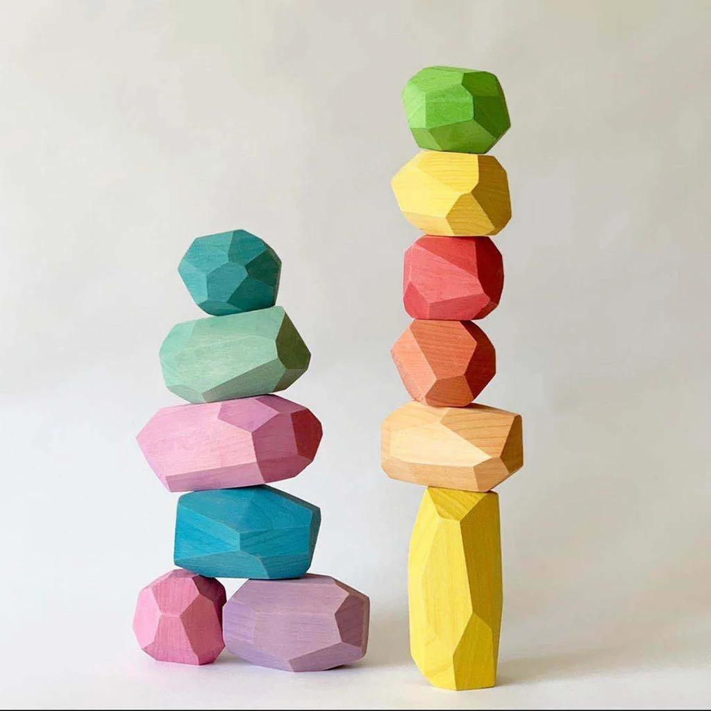 5/10/16pcs Wooden Balancing Building Stacking Rock Block Fun Toys Decoration