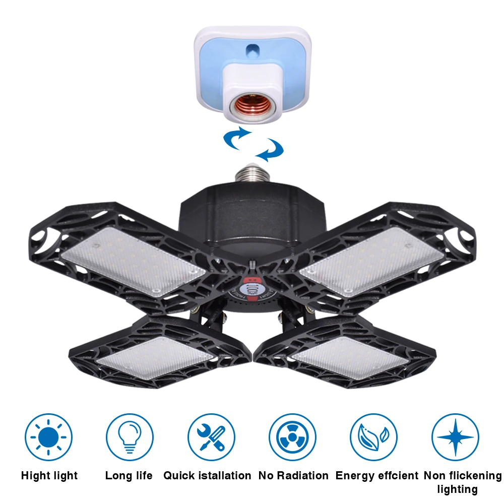 

LETOUR LED Garage Light, Super Brightness 120W LED Ceiling Light with E27 Screw Socket ,4 Adjustable Panel for Garage, Warehouse