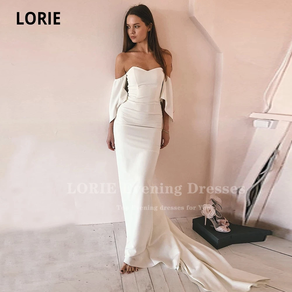 

Свадебные платья с юбкой-годе LORIE, 2021, атласное простое дизайнерское платье с коротким рукавом и шлейфом