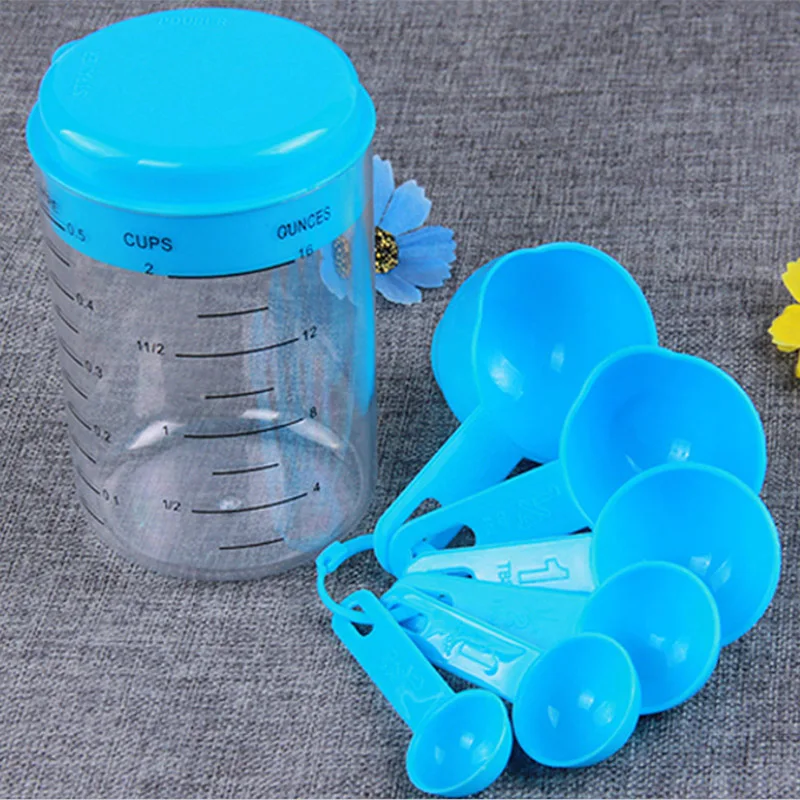 7 Pcs/Set Plastic Measuring Cup Kitchen Blue Measuring Tools Spoons Sets For Kitchen Baking Coffee Home Kitchen Tool