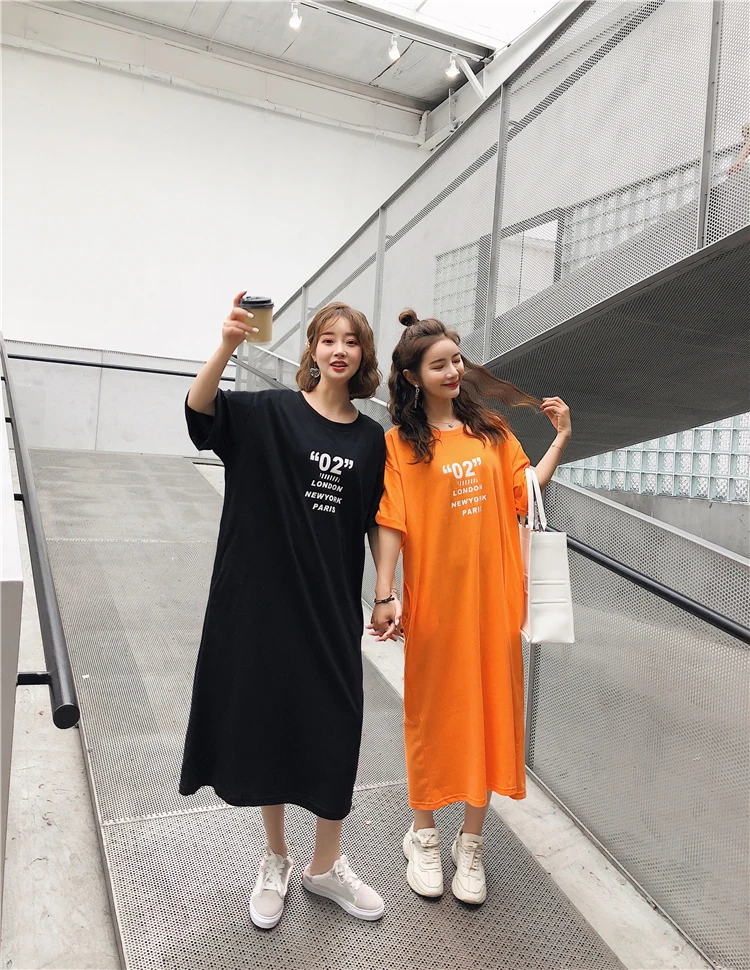 2020 new fashion graphic Print long shirts dress  Womens Short-Sleeve streetwear Fall cotton Dress jurk dames