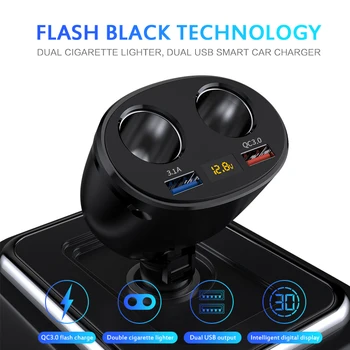 

New QC3.0 3.1A Dual USB Car Charger Fast Charging Power Adapter With Digital Display Double Cigarette Lighter Socket Splitter