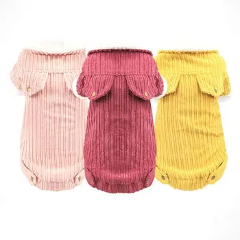 

Pet Corduroy Cashmere Coat 2-legged Warm Solid Colored Dog Jacket Dog Button Coat With Cashmere Liner For Cold Weather AXIR