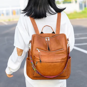 

2020 New Female Backpack Pu Large Capcity Ladies Retro Travel Bag Women Boston Bag Simple School Secondary Backpack