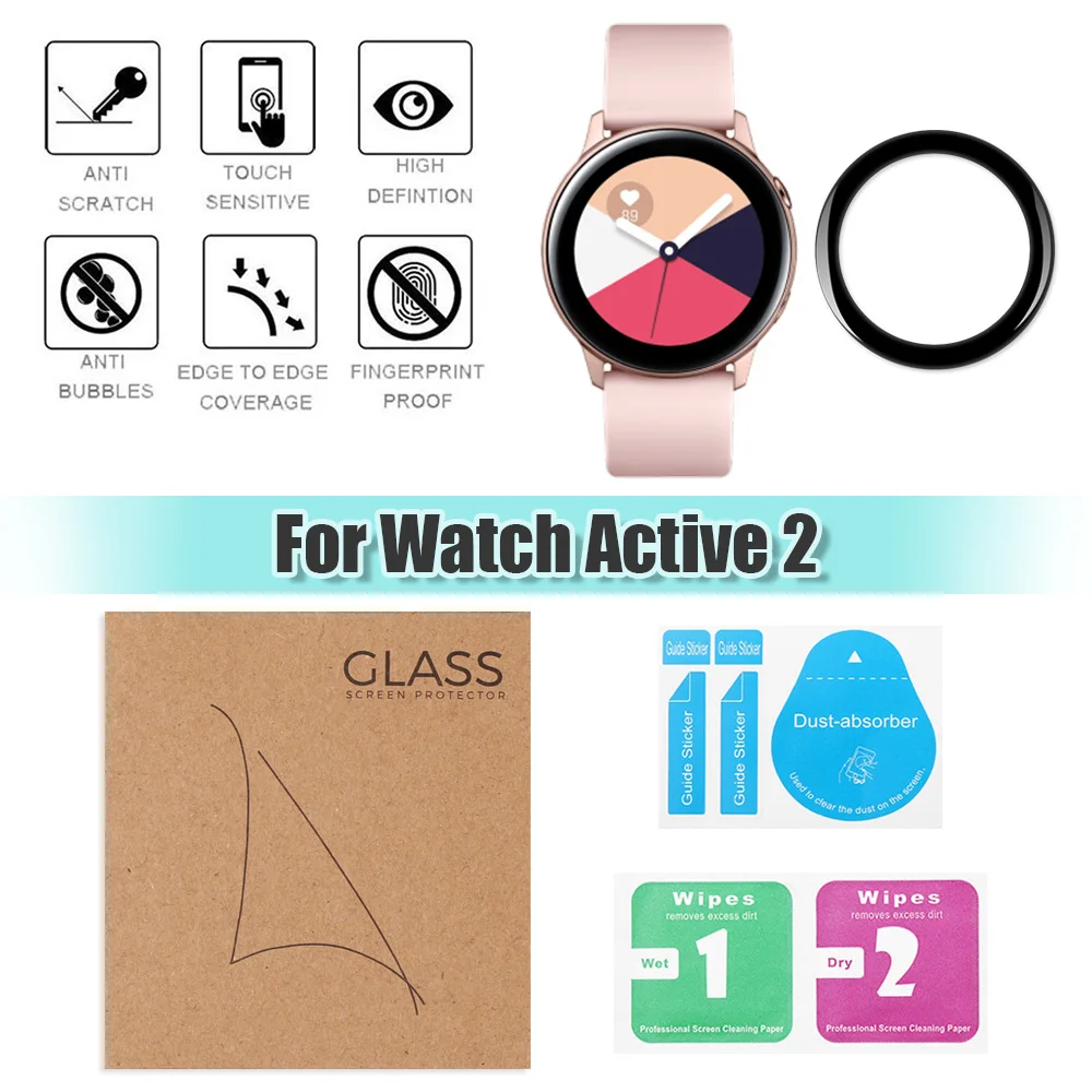 Tempered Glass 3D Screen Protector Ultra-thin Soft Fibre Glass Full Screen Film For Samsung Galaxy Watch Active 2 40mm 44mm