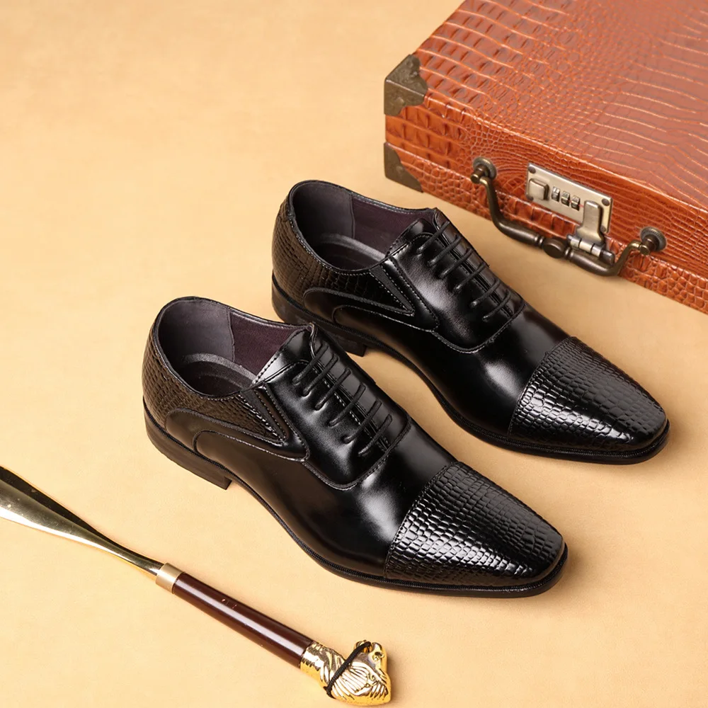 Мужская обувь; Новое поступление года; модельные туфли; Высококачественная деловая кожаная обувь на шнуровке; официальная обувь для свадебной вечеринки - Цвет: Black