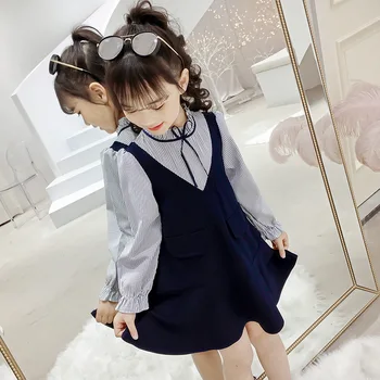 

Cuhk Children's Striped Patchwork Dresses School Style Teenager Girl Long Sleeve Princess Dress Cotton Blend Toddler Kids Dress