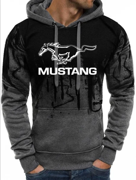 Серый Толстовка с капюшоном Mustang auto hoodie shelby youngtime muscle car - Цвет: Серый