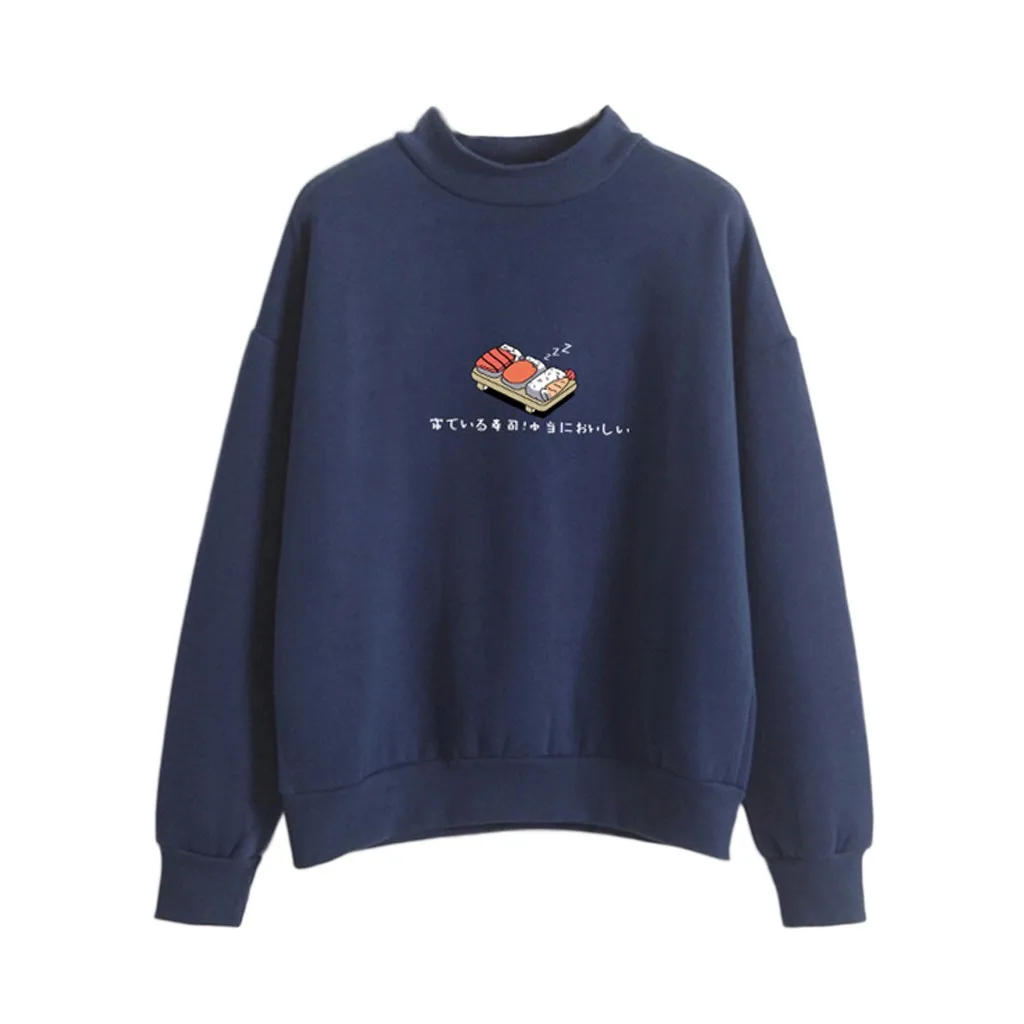 JAYCOSIN Fashion Women Casual Simple Sushi Printed Hooded Loose Sweatshirt Comfortable Soft Sweet Cute Pullover Top Blouse