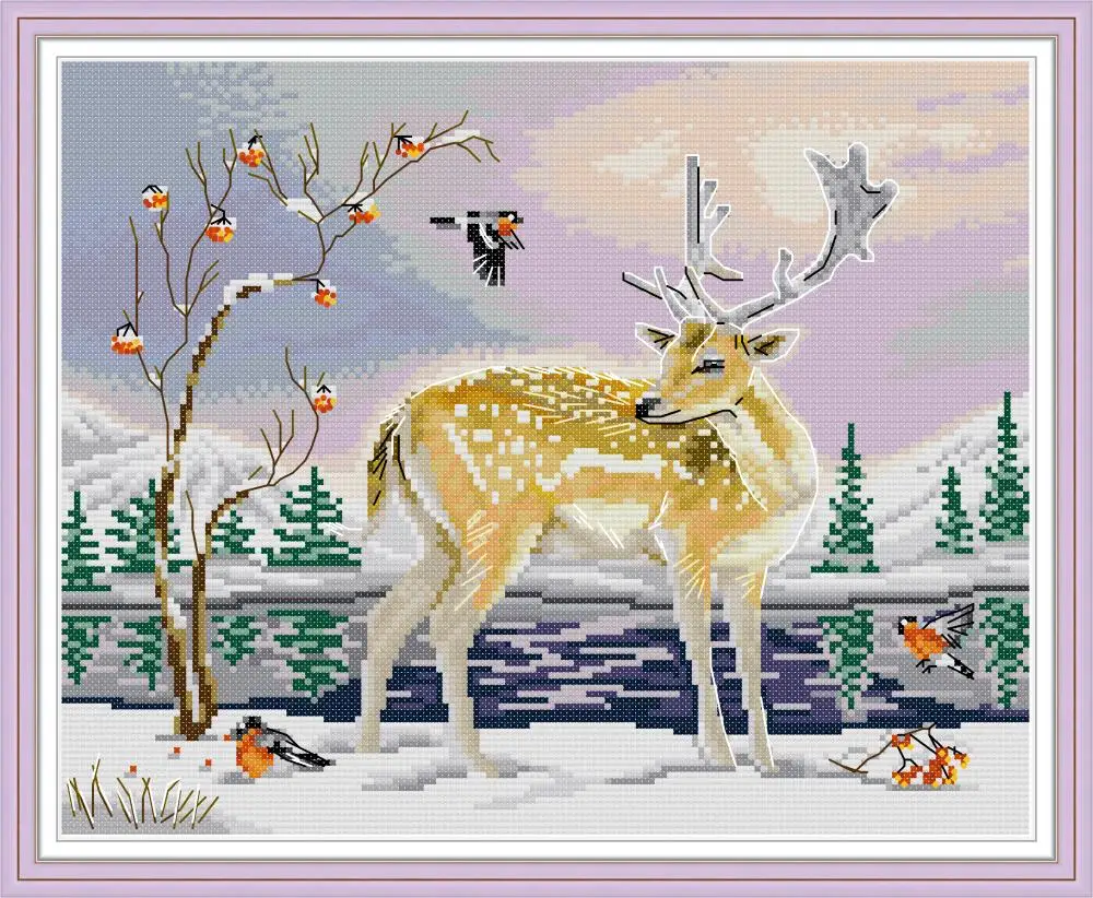 Joy Sunday Лось и птицы вышивка крестиком DA328 14CT 11CT Счетный и штампованный домашний декор Лось и птицы Набор для вышивки крестиком