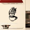 Cute Cartoon Owl In The Cup Wall stickers Coffee Decorative Decal For Kitchen Dining Room Vinyl Decals For Cafe Bar Home Decor ► Photo 2/6