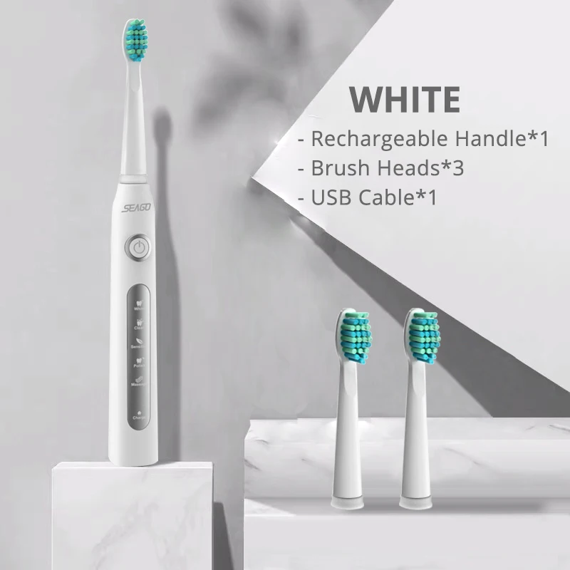 white brush Звуковая электрическая зубная щетка с насадками-щетками для заправки взрослых USB перезаряжаемая электрическая зубная щетка для путешествий водостойкая отбеливание зубов - Цвет: white brush