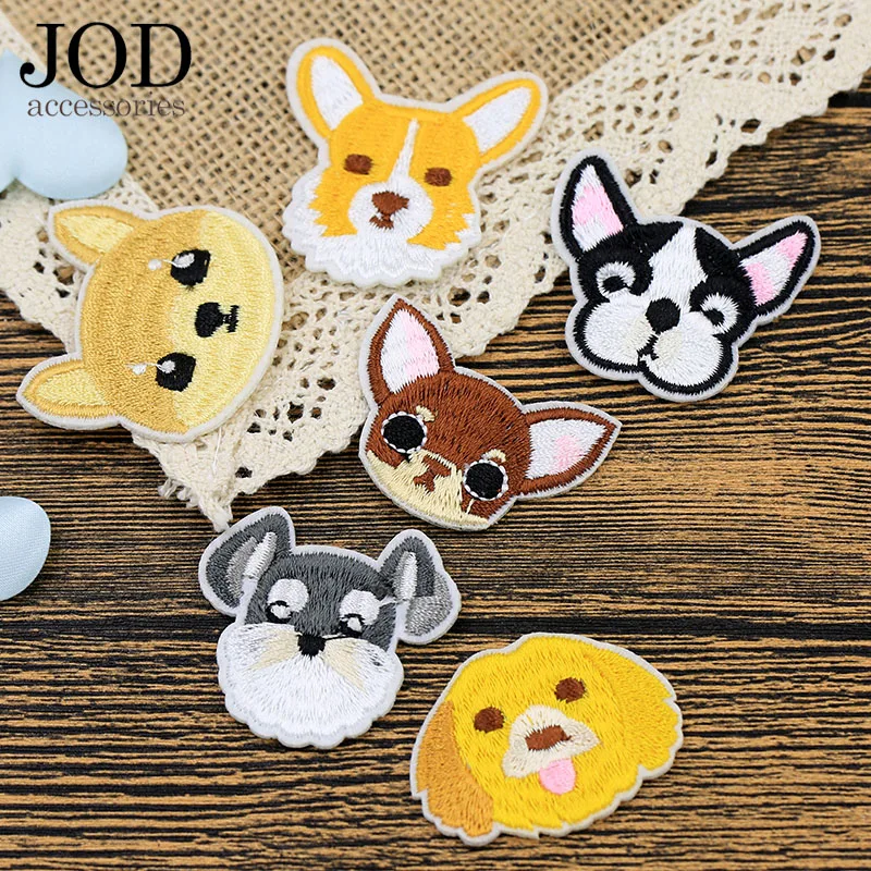 

6 Pieces Anime Dogs Head Thermal Stickers on Clothing Iron on Patch Applique Badges Embroidered Patches for Clothes Applique