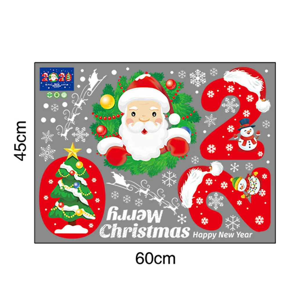 Cartoon Christmas Stickers for Window Showcase Removable Santa Clause Snowman Home Decor Adhesive PVC New Year Glass Mural