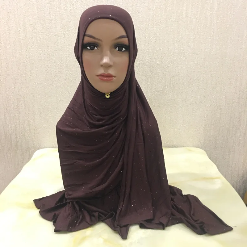 Модный Блестящий Джерси-шарф, однотонный Hijabs для женщин, эластичный головной платок, мусульманский Шиммер, простые длинные шали, накидка s