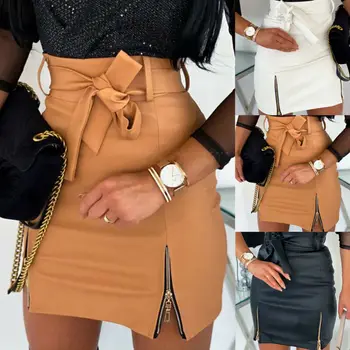 

Women PU Leather Skirt High Waist Zipper Short Mini Skirt Club Party Wear