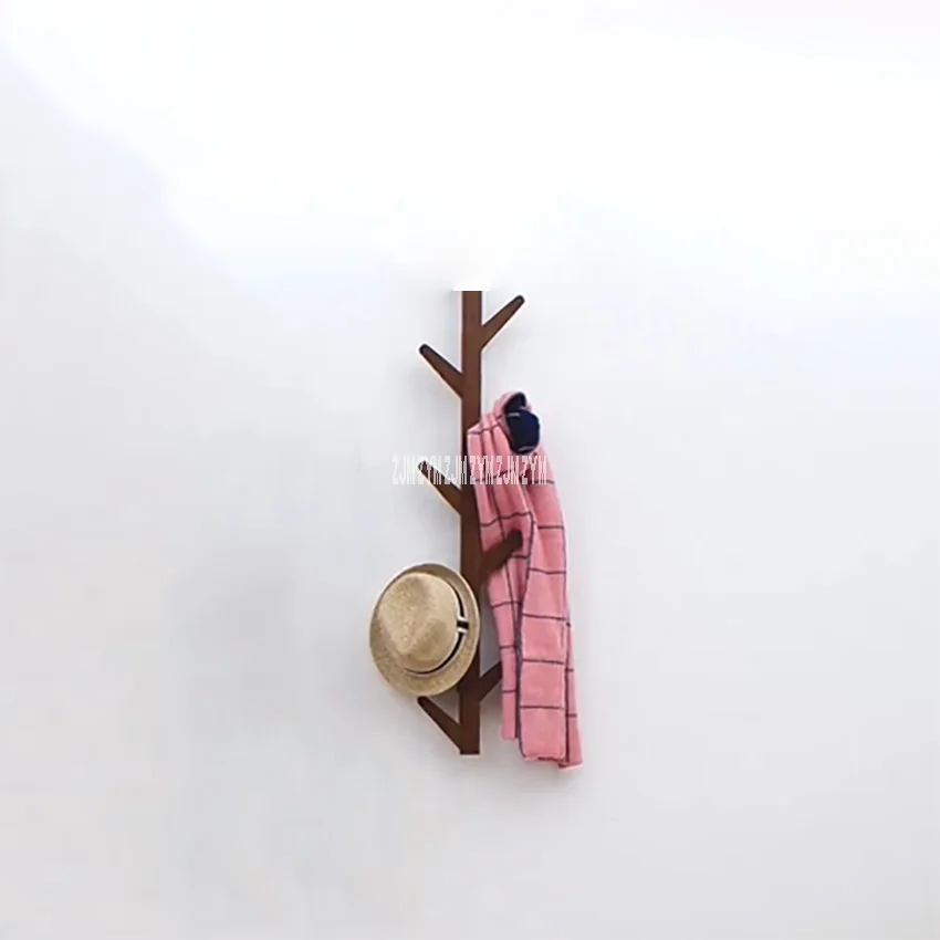 JP150420 Creative Clothes Bags Tree Solid Wood Wall Mounted Coat Rack Living Room Bedroom Decoration Hanger Wall Tree Hat Rack - Цвет: coffee color 8-hook