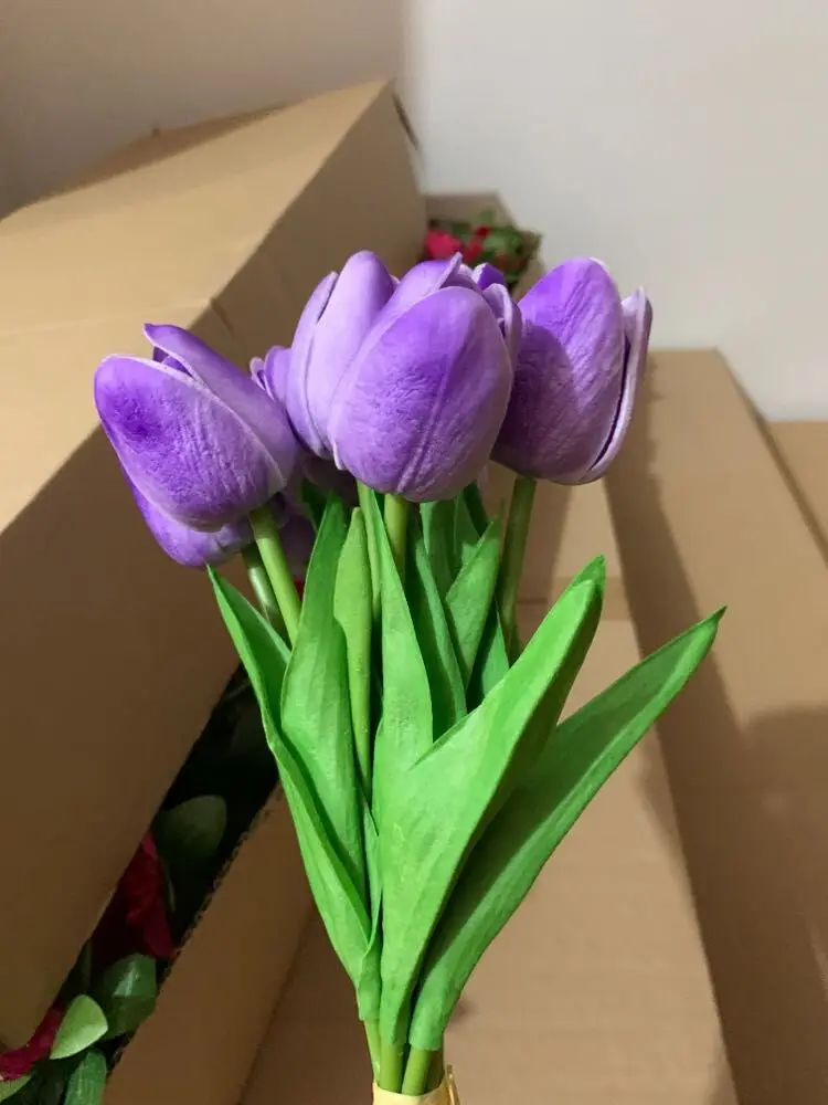 Mandy's Tulipani Artificiali In Poliuretano, 20 Steli Verdi, Altezza 34,9 Cm, Fiori Finti Realistici Per Matrimoni E Decorazione Casa - 5