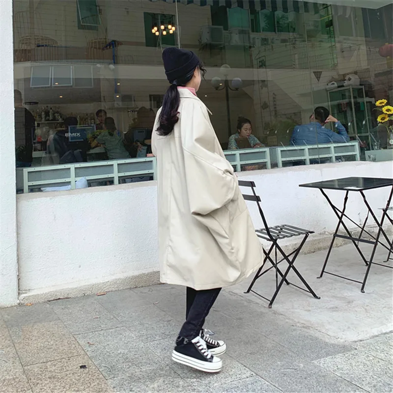 Neploe Harajuku BF стиль PU куртка Летучая мышь с длинным рукавом средней длины кожаное пальто осеннее корейское Женское пальто большого размера верхняя одежда 55536