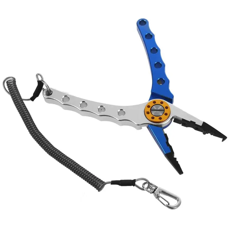 7inch Aluminum Bent Nose Stainless Steel Jaws Fishing Pliers Scissors Line Cutter Remove Hook Tackle Tool Silver blue