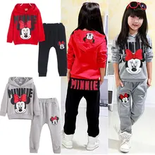Комплект одежды из 2 предметов для маленьких девочек с Минни Маус пальто с капюшоном и длинными рукавами и штаны Повседневный Спортивный костюм комплект с героями мультфильмов для детей от 3 до 7 лет