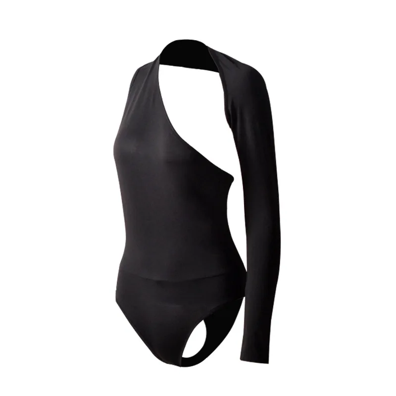 Irregular Collar Single Shoulder Slim Bodysuit Female Black White Body Women Jumpsuit Autumn Elastic Long Sleeve Easy Matching