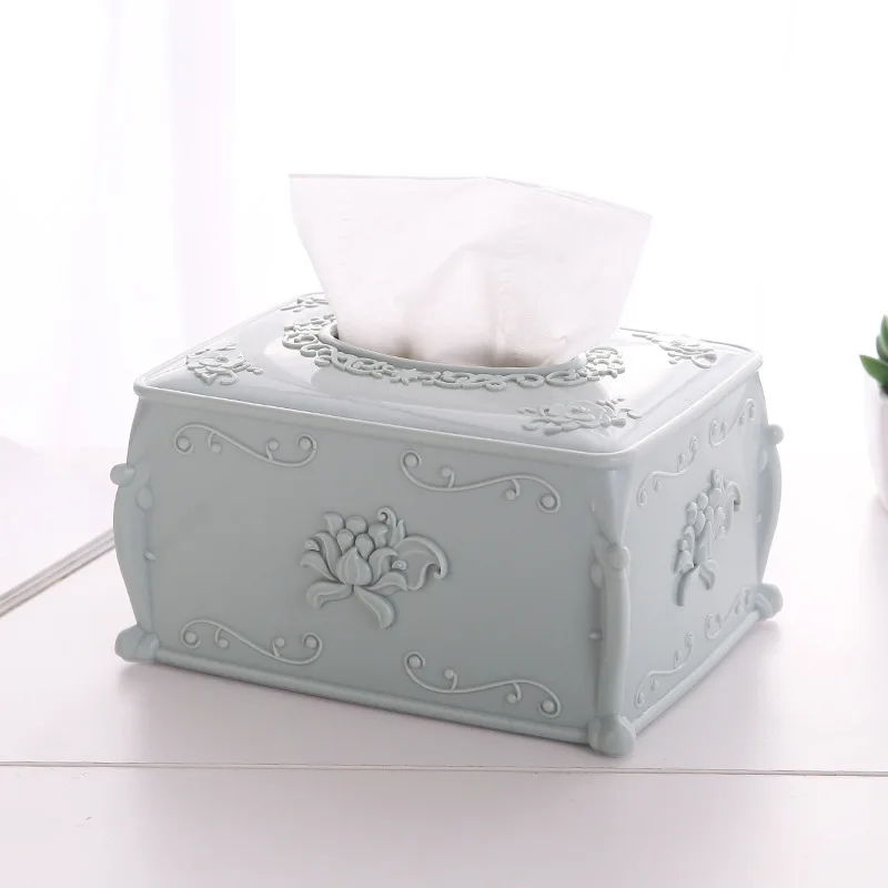 Rectangular tissue box Nordic color living room carved coffee table desktop roll paper storage box - Color: blue