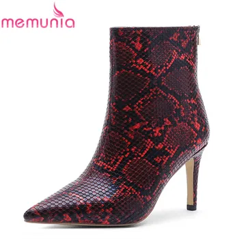 

MEMUNIA 2020 big size 45 ankle boots women snake pointed toe zipper autumn winter short boots sexy high heels dress shoes woman