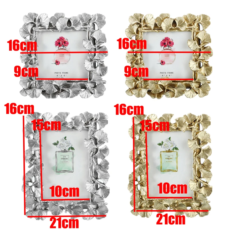 Фоторамка с европейскими листьями из смолы Золотая серебряная винтажная рамка