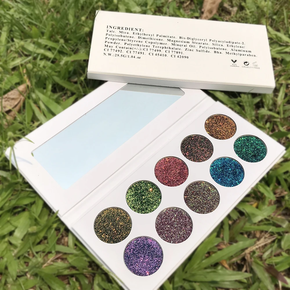 Best Private Label Products 10Colors Glitter Metallic Eyeshadow Palette Glossy Pigment Halloween Christmas Makeup Low MOQ